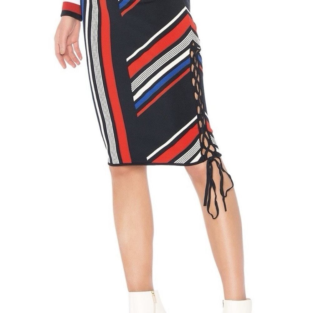 Gigi Hadid x Tommy Hilfiger Crepe Knit Stripe Midi Skirt Women’s XS Blue Red